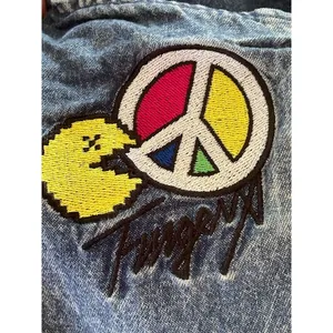 Fingercroxx Vintage Denim Jorts – Peace Patch Pac-Man Graphic – Waist 30 thumbnail 4