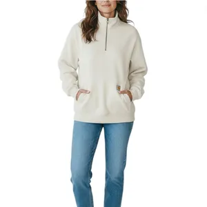 CARHARTT Relaxed-Fit Quarter-Zip Sweatshirt W's Sz M Cream Fleece Inside Cozy thumbnail 2