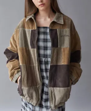 Urban Outfitters BDG Patchwork Corduroy Harrington Jacket Brown Colorblock L thumbnail 1