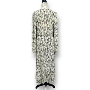 Mango‎ Cream Black Floral Textured Midi Dress Long Sleeve Autumn Wedding Guest thumbnail 5