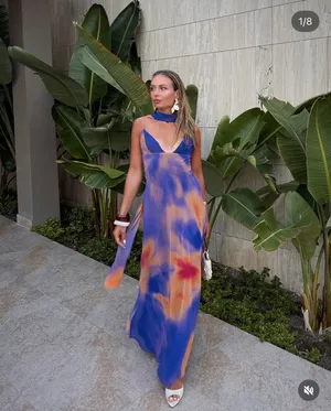 Zara Vibrant Multicolor Maxi Dress halter scarf flowy bodycon evening party thumbnail 3