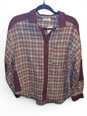 Easel SM Burgundy and Green Plaid Button-Down Shirt thumbnail 2