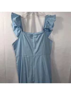 Shein Light Blue Ruffle Strap Wide Leg Jumpsuit Size Large thumbnail 9