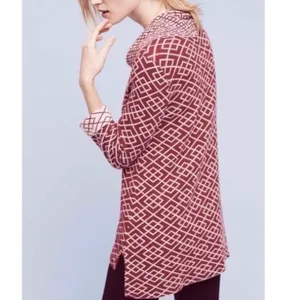 Anthropologie MOTH Galena Cowl Neck Sweater Maroon Pink Jacquard Geometric Small thumbnail 7