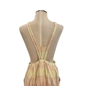 Free People Plaid Breeze Suspender Mini Skirt‎ Dress Yellow Linen Blend Size 4 thumbnail 10