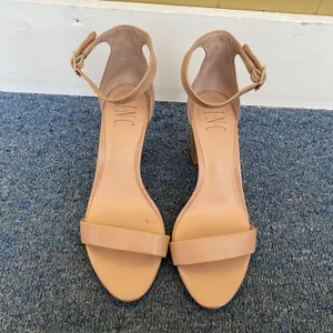 INC International Concepts women 7 tan open toe strap 3.5” heel w/ankle Buckle thumbnail 3