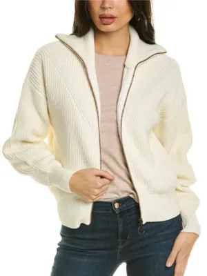 Lilla P Women’s Sz Large Zip Front Sweater in White Cream Gold Circle Zip Cotton thumbnail 1