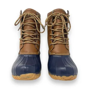 Khombu Letty Tan Leather Blue Rubber Lace Up Lined Winter Duck Boots Size 5M thumbnail 3