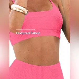 Cupshe NEW Pink Bikini Set 2 pc Bathing Suit High Waisted Ribbed Texture XL 16/18 thumbnail 7