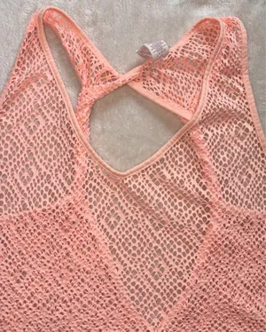 Womens Peach Bathing Suit Cover - Mesh Design Twist Keyhole Swim Cover Up thumbnail 4