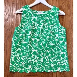 J.Crew green floral scalloped hem cross back top small thumbnail 3