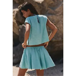 Free People Bohemian Beachy Skye Mini Skirt & Top Set Aqua Blue Small NWT thumbnail 4