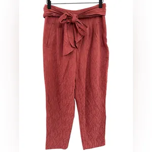 Anthropologie EttTwa Aubade‎ Mauve Tie Waist High Rise Textured Cropped Pants 4 thumbnail 3