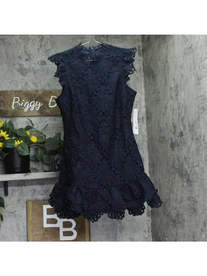 NWT Aqua Womens Mock Neck Lace Shift Mini Dress IDL9372 Navy Blue M thumbnail 2
