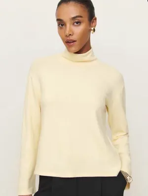 Reformation Anya Knit Top In Custard Soft Cream Turtleneck Sweater size small thumbnail 1