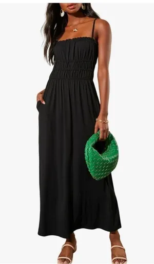NEW Sundress Pockets Pleat Long Tiered Maxi Dress M thumbnail 1