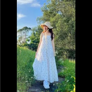 ZARA WOMAN WHITE NAVY EMBROIDERED maxi dress blog fav spring M boho cottage $98 thumbnail 2