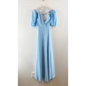 Mika & Gala by Lilywhyt Puff Sleeve Halter Neck Maxi Dress Light Blue Small thumbnail 3