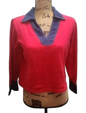 FioreLini International Pullover Top Denim Collar Long Sleeve M‎ thumbnail 1