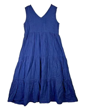 Kings Road Womens Dress Sz S Navy Blue Cotton Maxi Long Tiered‎ Sleeveless Crepe thumbnail 1
