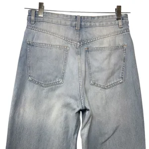 Zara High Rise Wide Leg Jeans Light Wash Blue Raw Hem Size 6 thumbnail 5