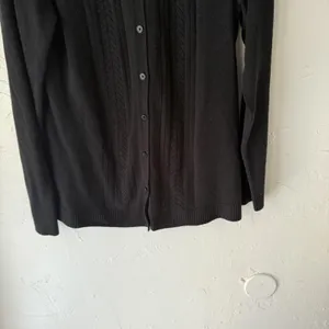 Requirements Sweater Soft Large Black Button Front‎ Cable Knit Cardigan Classic thumbnail 3