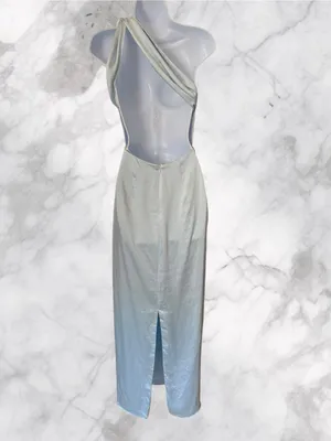 Lovers + Friends- Bella Gown One-Shoulder Satin in Light Silver-Blue Size XXS thumbnail 5
