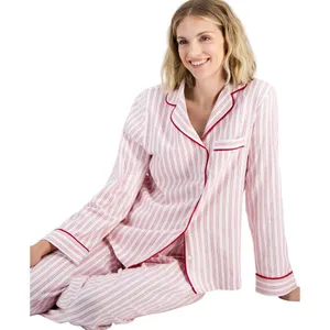 NEW Charter Club Cotton Flannel Pajama Shirt Top 100189806MS Pinstripe Red S thumbnail 5