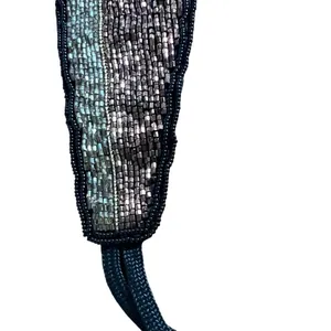 VTG 90s Hand Beaded Tie Belt Art Deco Boho Waist Sash Black Gold Destinee Glam thumbnail 7