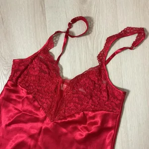 Victoria's Secret Lace Trim Satin Nightgown Women S Red Maxi Slip Dress Lingerie thumbnail 4