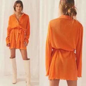 Peppermayo Soho Chic Shirt Plisse Dress, Tangerine, Size Small thumbnail 15