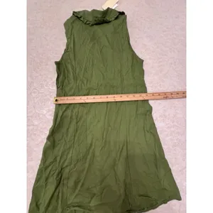 Monteau‎ dress button-front Shirt ruffle Peter Pan collar Linen Green Size Small thumbnail 13