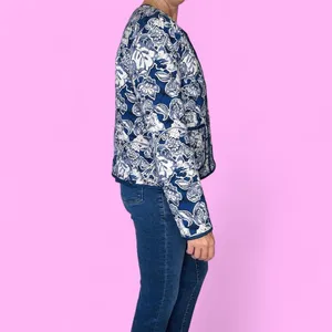 Rachel Zoe Navy Blue & White Floral Quilted Jacket thumbnail 6