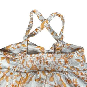 Maeve Anthropologie Floral Cotton Mini Dress Orange White‎ Smocked Back Large thumbnail 7