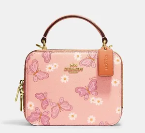 Coach Goldshell Pink Multi Box Crossbody Handbag With Butterflies thumbnail 1