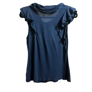 Anthropologie Deletta Womens Ruffle Front Navy‎ Blue Sleeveless Blouse Sz S thumbnail 2