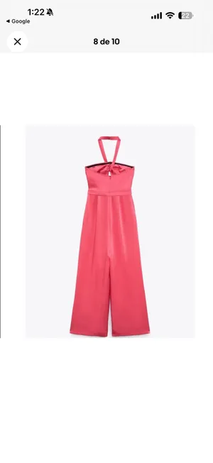 Zara Satin Halter Wide-Leg Jumpsuit in Hot Pink thumbnail 6