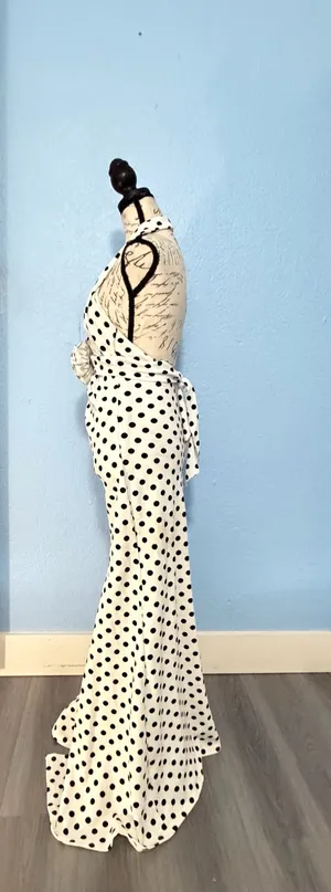SHEIN Polka Dot Halter Maxi Dress with Rosette Accent - Size M (US 6) thumbnail 11
