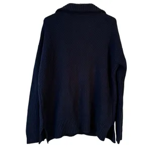 Lauren Ralph Lauren Capri Navy Blue Split Neck‎ Waffle Knit Sweater Large thumbnail 2