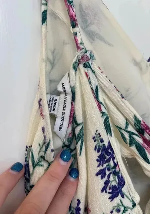 American Eagle Outfitters Cream Floral Tie-Front Mini Dress thumbnail 7