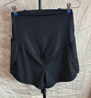 BeMaternity Black High-Waist Athletic Shorts with Curved Panels thumbnail 1