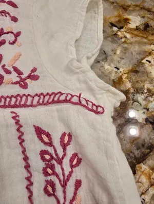 THML ivory cap-sleeve gauze Floral Embroidered Dress L thumbnail 4