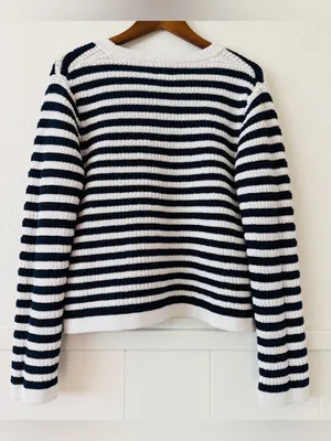 J. Crew Navy and White Striped V-Neck Button Cardigan thumbnail 5