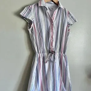 J.Crew Mercantile Rainbow Seersucker Collared Tie Front Dress Size XXS thumbnail 5