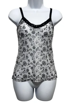 Y2K Whimsigoth‎ Women Mesh Fitted Cami XS Floral Lace Trim Coquette Fairygrunge thumbnail 1