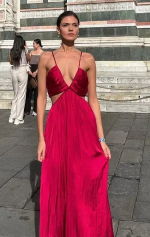 Zara dress maxi boho pleated satin flowy summer vacation wedding evening thumbnail 2