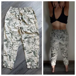 Lucky Brand Joggers Floral Tropical Pull On Small Khaki Green thumbnail 5