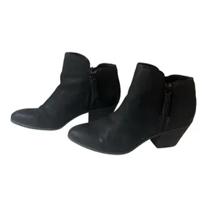 Frye Judith Black Leather Double-Zip Ankle Boots Size 8M Stacked Heel Booties thumbnail 4