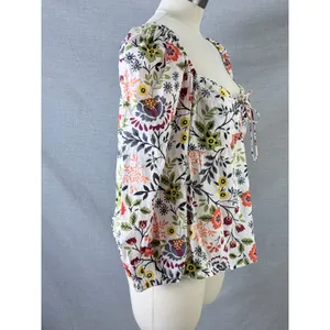 Velvet by Graham & Spencer‎ Floral Cotton Puff Sleeve Blouse White Multi Size M thumbnail 5