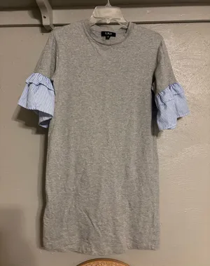 L.N.V. grey ruffle striped sleeved t-shirt dress woman’s size S thumbnail 1